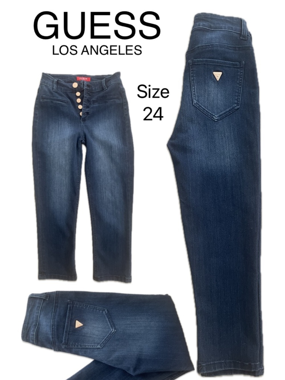 GUESS High Rise Button Fly Skinny Capri Jeans Dark Wash Stretch Size 24